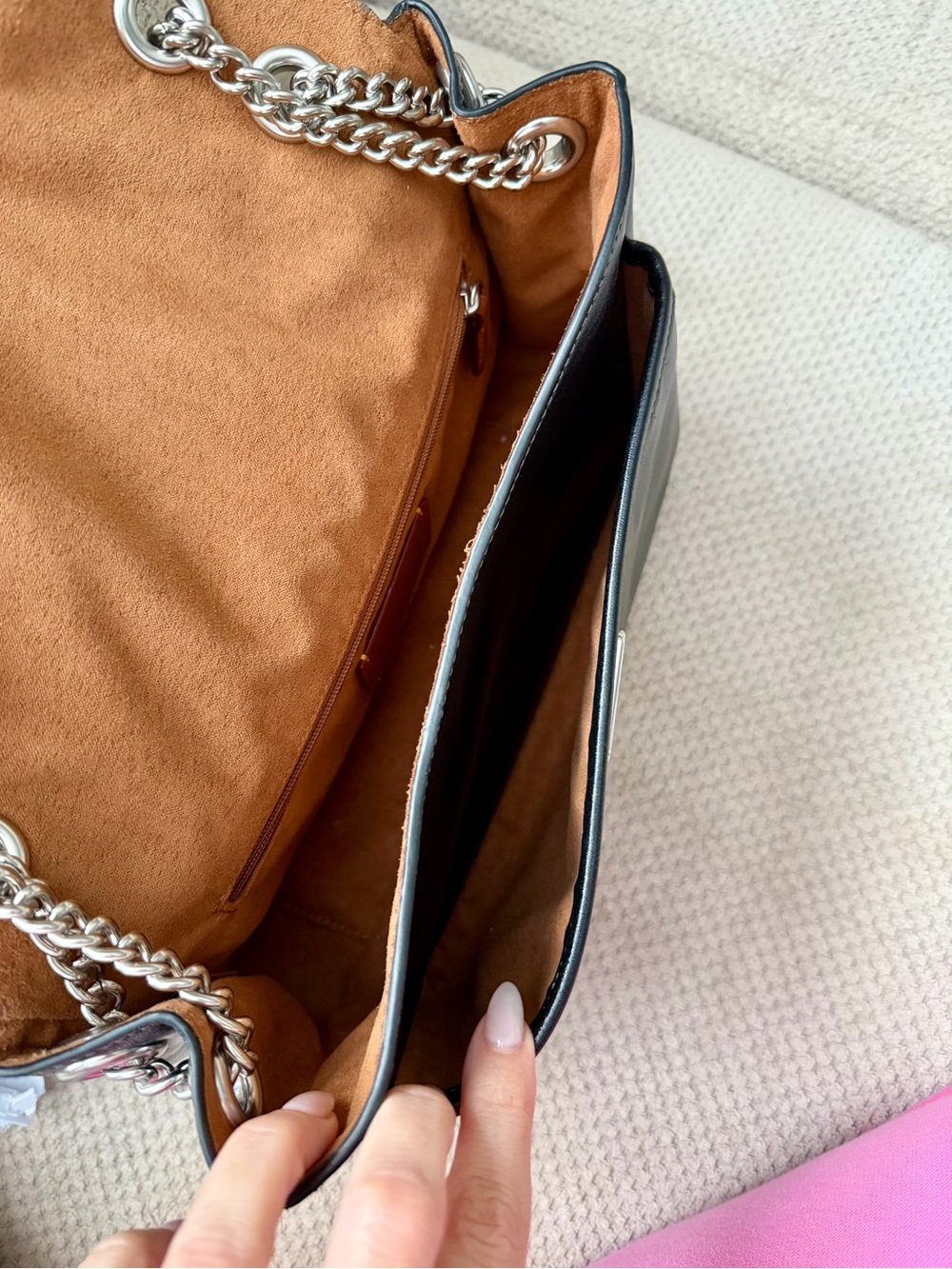 Coach Elodie Black Leather Shoulder& Crossbody Bag with Silver Chain - Picture 8 of 8